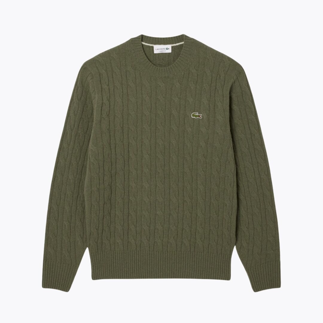 LC Cable Knit Carded Wool Crew Neck Sweater 