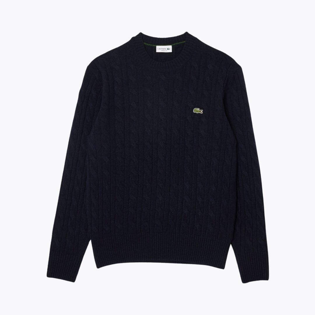 LC Cable Knit Carded Wool Crew Neck Sweater 